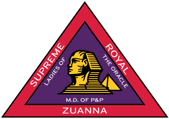 supreme royal zuanna emblem purple triangle bound by red with a yellow sphinx at giza inside